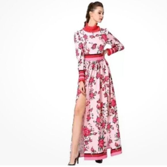Comino Couture London Let’s Split Pink Floral Long Sleeve Maxi Dress 6 NWT - Picture 3 of 16